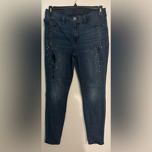 Rock‎ & Republic Womens 12 Skinny Distressed Bedazzled Dark Wash Stretch Jeans